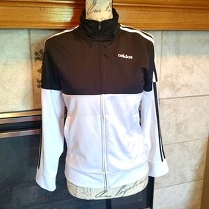 Adidas Medium 10/12 Black and White Zip Up Jacket!